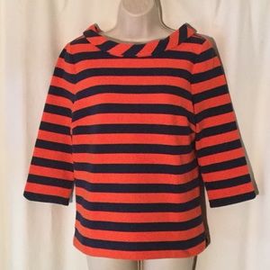 Boden Orange & Navy Striped Top Size 8